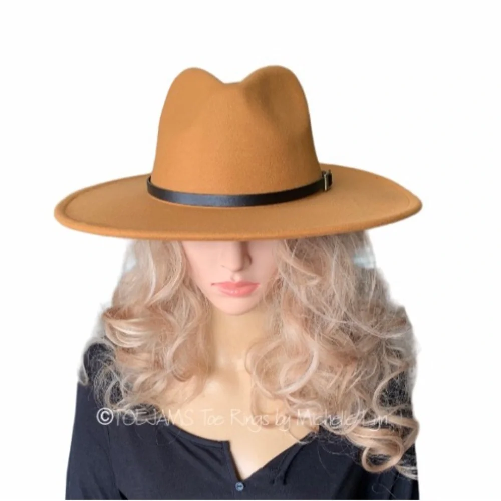 HAT FEDORA Leopard Print Underside Brim/Camel Golden Brown Removable Hat Band - Picture 2 of 4